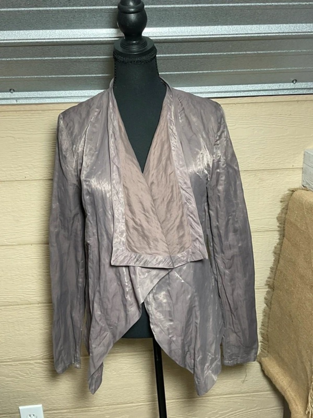 Women's Draped Open-Front Jacket - Taupe